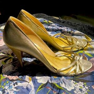 Light Gold Leather J Crew Heels Size 10